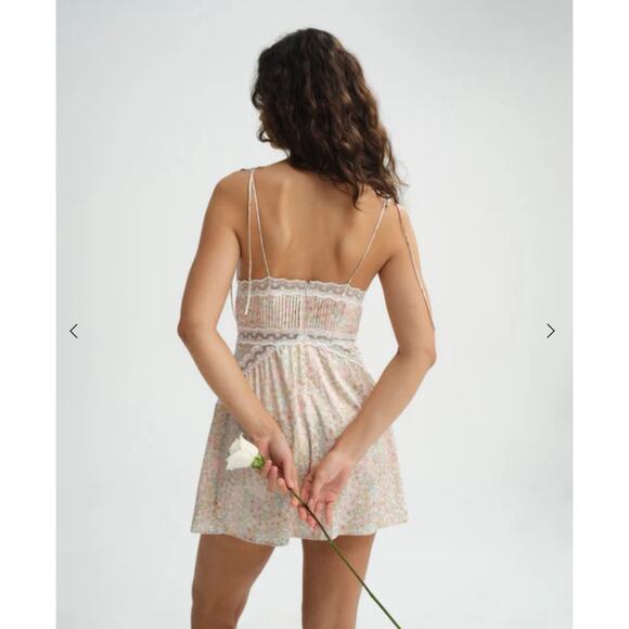 For Love & Lemons Farrah Slip Mini Dress Floral Pin-tuck Lace Trim Romantic L - Picture 5 of 14